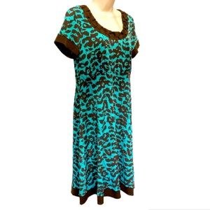 Teal Floral Flowy Knee Length Turquoise Brown by Apt 9 Dress Womens Petite Large